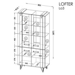 Arte Industrial Chic: Lofter Display Cabinet, Oak Wotan & Concrete, H1871mm W901mm D413mm - thumbnail 3