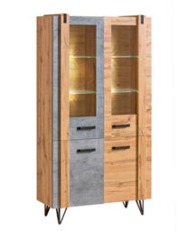 Arte Industrial Chic: Lofter Display Cabinet, Oak Wotan & Concrete, H1871mm W901mm D413mm