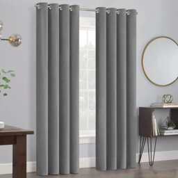 Moonlight Bedding Velvet Ring Top Curtains- Fully Lined Dim Out Blackout Pair, Ultra Soft Thermal Curtains (Grey, 66 X 90 Inch)