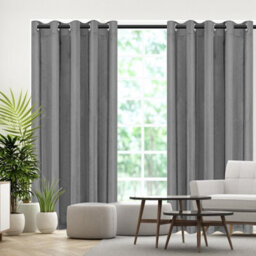 Moonlight Bedding Velvet Ring Top Curtains- Fully Lined Dim Out Blackout Pair, Ultra Soft Thermal Curtains (Grey, 66 X 90 Inch) - thumbnail 8