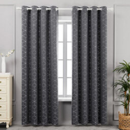 Deconovo Blackout Eyelet Curtains, Diamond Foil Printed Thermal Curtains For Baby Nursery, 52 X 54 Inch, Dark Grey, One Pair - thumbnail 2
