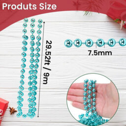 Neel Blue 9 Metre Hanging Bead Garland Beaded String Chain For Christmas Tree Decorations, Turquiose - thumbnail 2