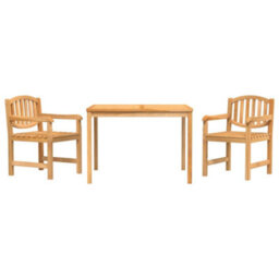 Berkfield 3 Piece Garden Dining Set Solid Wood Teak - thumbnail 2
