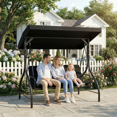 Outsunny 3 Seater Canopy Swing Chair Porch Hammock Bed, Black - image 1