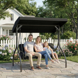 Outsunny 3 Seater Canopy Swing Chair Porch Hammock Bed, Black - thumbnail 8