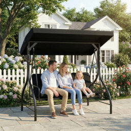 Outsunny 3 Seater Canopy Swing Chair Porch Hammock Bed, Black - thumbnail 1