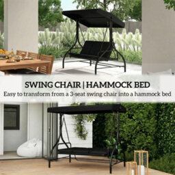 Outsunny 3 Seater Canopy Swing Chair Porch Hammock Bed, Black - thumbnail 5