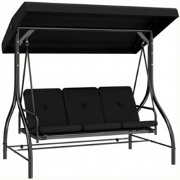 Outsunny 3 Seater Canopy Swing Chair Porch Hammock Bed, Black - thumbnail 2