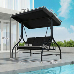Outsunny 3 Seater Canopy Swing Chair Porch Hammock Bed, Black - thumbnail 3