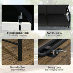 Outsunny 3 Seater Canopy Swing Chair Porch Hammock Bed, Black - thumbnail 6
