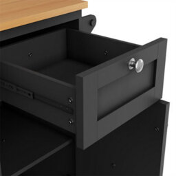 Abrihome Dining Trolley, Modern And Simple Black Mobile Kitchen Dining Trolley With Drawers And Storage Cupboards, Black - thumbnail 7