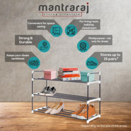Mantraraj 3 Tier Shoe Rack Heavy Duty Metal Shoe Storage Cabinet Quick Assembly No Tools Required Shoe Organiser Grey - thumbnail 6