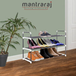 Mantraraj 3 Tier Shoe Rack Heavy Duty Metal Shoe Storage Cabinet Quick Assembly No Tools Required Shoe Organiser Grey - thumbnail 2