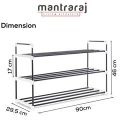 Mantraraj 3 Tier Shoe Rack Heavy Duty Metal Shoe Storage Cabinet Quick Assembly No Tools Required Shoe Organiser Grey - thumbnail 3