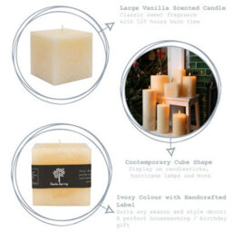 Nicola Spring Square Vanilla Pillar Candle - 120 Hours - Cream  - Long-Lasting  Vanilla Candle Home Fragrance Aromatherapy - thumbnail 2