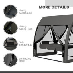 Outsunny Garden Swing Chair Patio Hammock 3 Seater Bench Canopy Lounger Grey - thumbnail 7