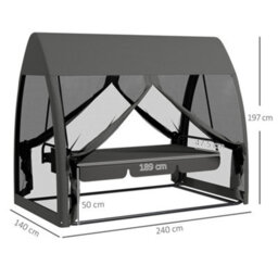 Outsunny Garden Swing Chair Patio Hammock 3 Seater Bench Canopy Lounger Grey - thumbnail 3
