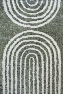 The Rugs Moodi Shaggy Green Reverie Rug Runner Scandinavian Thick High Pile For Living Rooms, Bedrooms, Hallways, Kitchens