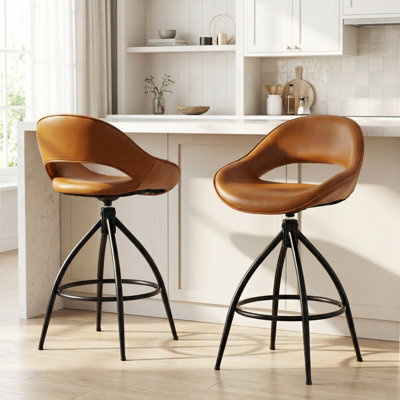 Costway Swivel Bar Stools Set Of 2 Faux Leather Barstools With Footrest - image 1