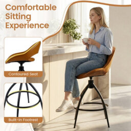 Costway Swivel Bar Stools Set Of 2 Faux Leather Barstools With Footrest - thumbnail 5