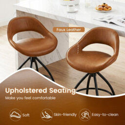 Costway Swivel Bar Stools Set Of 2 Faux Leather Barstools With Footrest - thumbnail 4