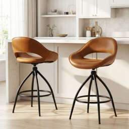 Costway Swivel Bar Stools Set Of 2 Faux Leather Barstools With Footrest - thumbnail 1