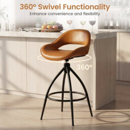 Costway Swivel Bar Stools Set Of 2 Faux Leather Barstools With Footrest - thumbnail 6