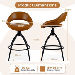 Costway Swivel Bar Stools Set Of 2 Faux Leather Barstools With Footrest - thumbnail 3