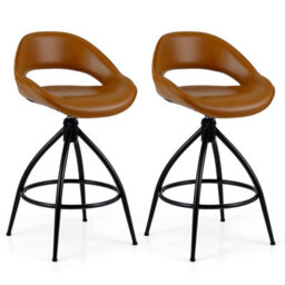 Costway Swivel Bar Stools Set Of 2 Faux Leather Barstools With Footrest - thumbnail 2