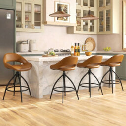 Costway Swivel Bar Stools Set Of 2 Faux Leather Barstools With Footrest - thumbnail 9