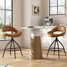 Costway Swivel Bar Stools Set Of 2 Faux Leather Barstools With Footrest - thumbnail 8