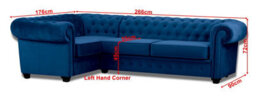 Chesterfield Style Mariot Corner Sofa Blue French Velvet (Left Hand Corner) - thumbnail 2