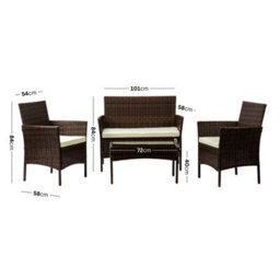 Nustone Rattan Garden Furniture Patio Bistro Set, 2 Seater Sofa, 2 Chairs With Cushions And A Coffee Table - Brown - thumbnail 5