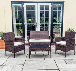 Nustone Rattan Garden Furniture Patio Bistro Set, 2 Seater Sofa, 2 Chairs With Cushions And A Coffee Table - Brown - thumbnail 2