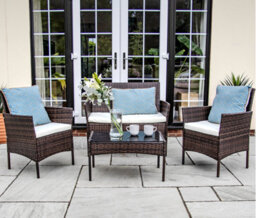Nustone Rattan Garden Furniture Patio Bistro Set, 2 Seater Sofa, 2 Chairs With Cushions And A Coffee Table - Brown - thumbnail 3