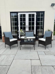 Nustone Rattan Garden Furniture Patio Bistro Set, 2 Seater Sofa, 2 Chairs With Cushions And A Coffee Table - Brown