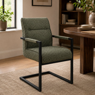 Where Saints Go Ltd Harlow Dining Armchairs Pack Of 2, Green Tweed, Black Cantilever Frames By Where Saints Go - image 1