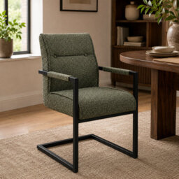Where Saints Go Ltd Harlow Dining Armchairs Pack Of 2, Green Tweed, Black Cantilever Frames By Where Saints Go - thumbnail 1