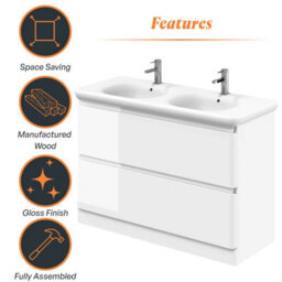 Plum&clay Marvel Gloss White Floor Standing Bathroom Vanity Unit With Round Resin Basin (W)1200mm - thumbnail 5