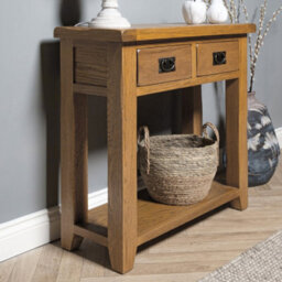 Elm Home And Garden 2 Drawer Rustic Oak Wooden Console Hall Telephone Table  91Cm High X 85Cm Wide X  34Cm Deep Fully Assembled - thumbnail 2