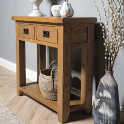 Elm Home And Garden 2 Drawer Rustic Oak Wooden Console Hall Telephone Table  91Cm High X 85Cm Wide X  34Cm Deep Fully Assembled - thumbnail 3
