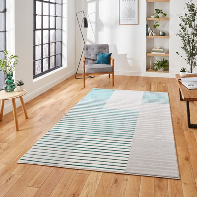 Grey Green Striped Modern Rug Easy To Clean Dining Room-160Cm X 220Cm - image 1