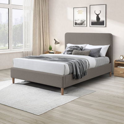 Furniturebox Uk Double Bed - 'romy' Upholstered Taupe Beige Double Bed Frame Only (No Mattress) - 100% Recycled Eco Fabric - image 1