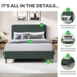 Furniturebox Uk Double Bed - 'romy' Upholstered Taupe Beige Double Bed Frame Only (No Mattress) - 100% Recycled Eco Fabric - thumbnail 8