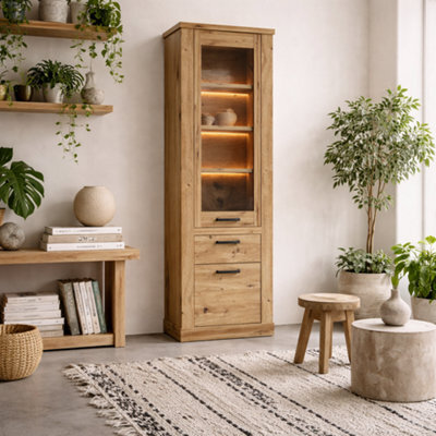 Wyld Haus Coppermere Artisan Oak Effect Tall Display Cabinet With 2 Doors And 1 Drawer - image 1