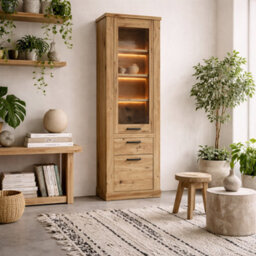 Wyld Haus Coppermere Artisan Oak Effect Tall Display Cabinet With 2 Doors And 1 Drawer - thumbnail 1