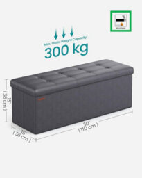 Songmics Ottoman Storage Box, Foldable Storage Bench, Chest With Lid, Footstool, Padded Seat, Wide, Dark Grey - thumbnail 2