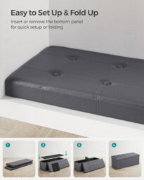 Songmics Ottoman Storage Box, Foldable Storage Bench, Chest With Lid, Footstool, Padded Seat, Wide, Dark Grey - thumbnail 5