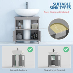 Kleankin Bathroom Pedestal Under Sink Cabinet With Storage Shelves, Door, Grey - thumbnail 4