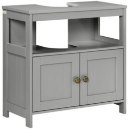 Kleankin Bathroom Pedestal Under Sink Cabinet With Storage Shelves, Door, Grey - thumbnail 2